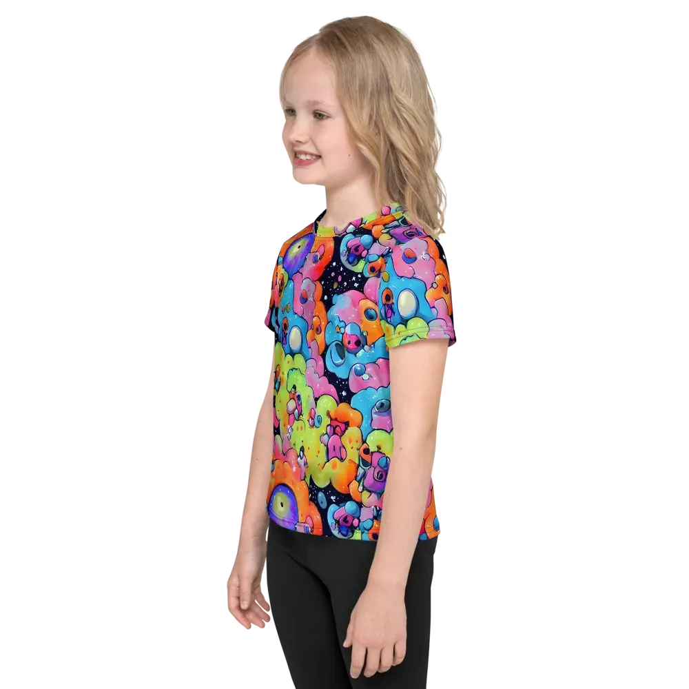 Neon Creature Cosmos on Kids Crew Neck T-Shirt — Left