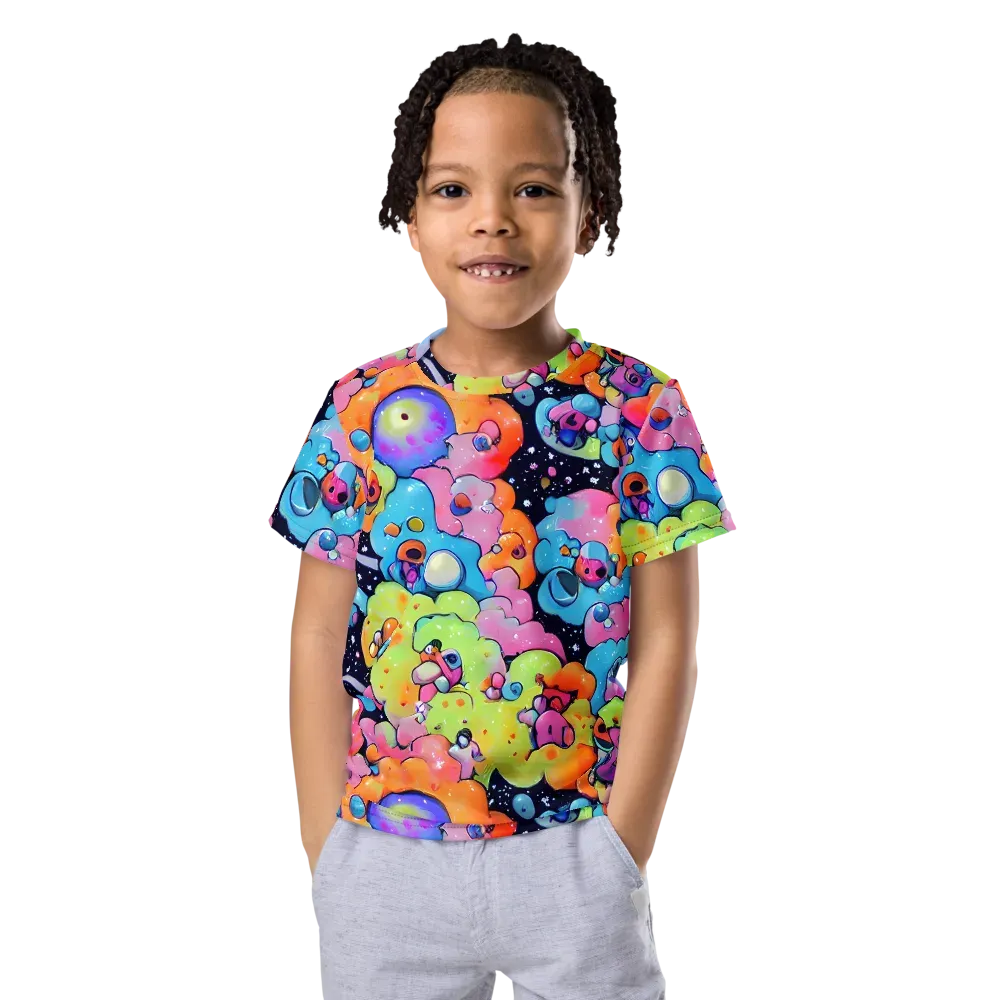 Neon Creature Cosmos on Kids Crew Neck T-Shirt — Front
