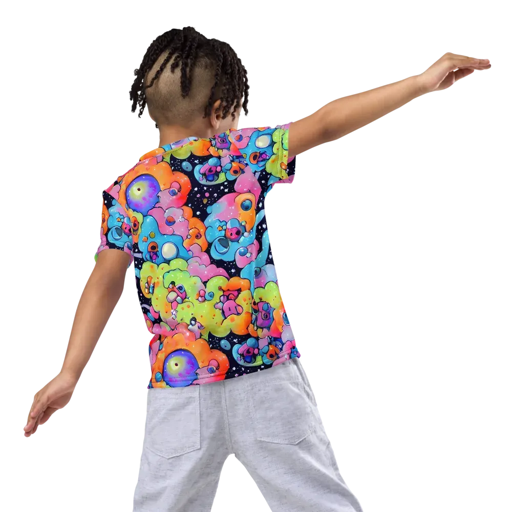 Neon Creature Cosmos on Kids Crew Neck T-Shirt — Back