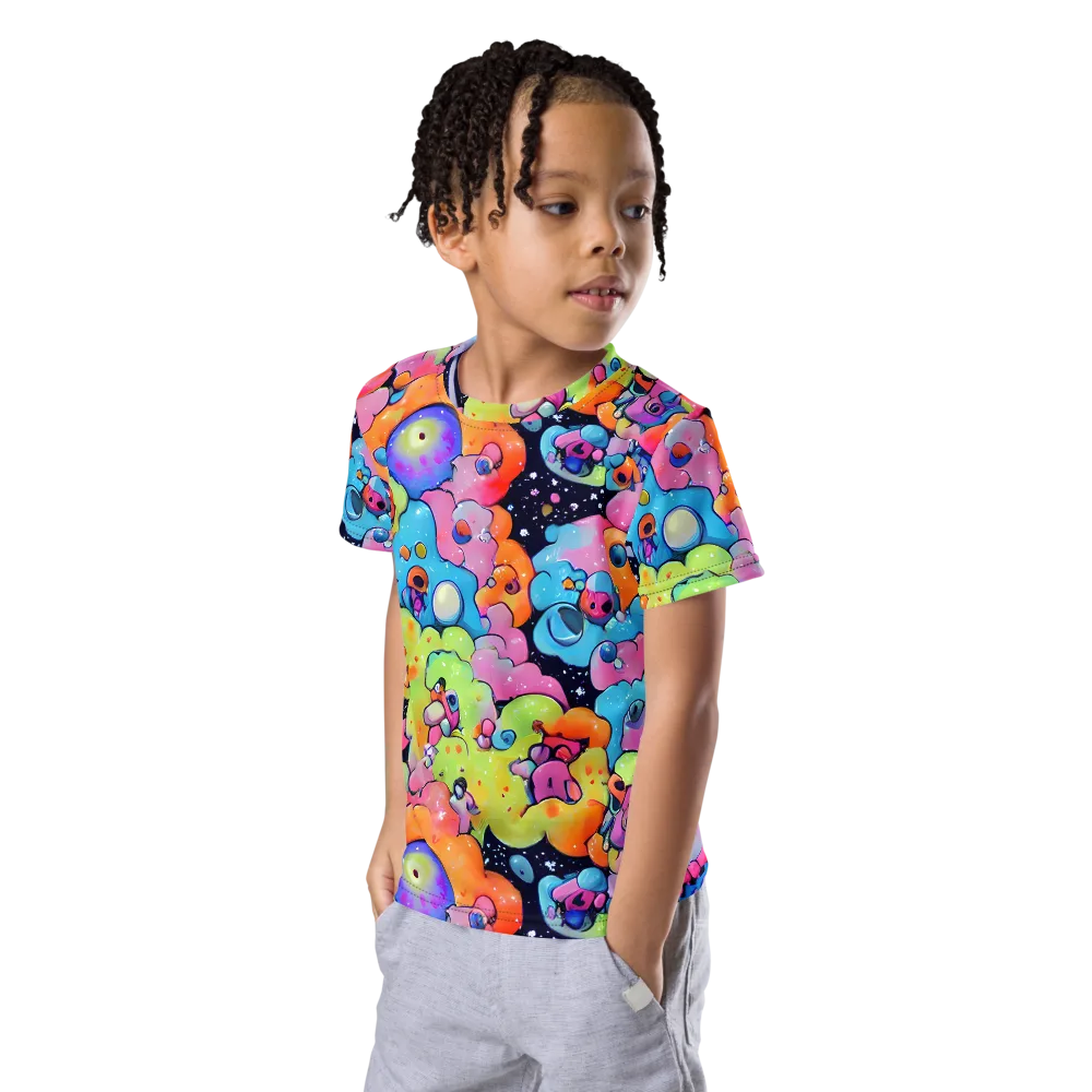 Neon Creature Cosmos on Kids Crew Neck T-Shirt — Left Front