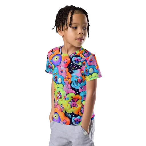 Neon Creature Cosmos on a Kids Crew Neck T-Shirt
