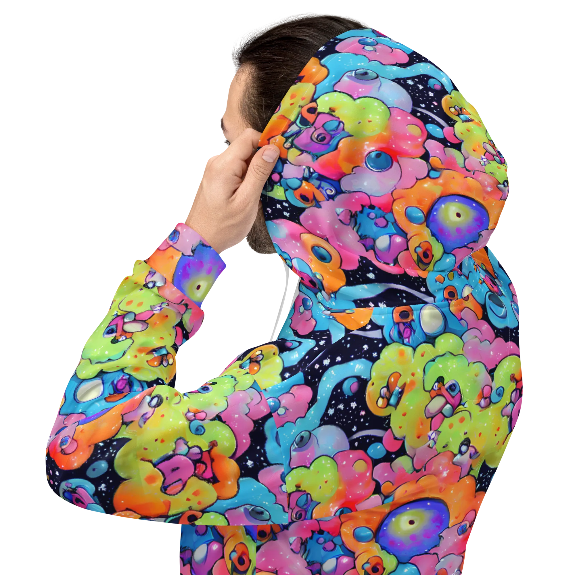 Neon Creature Cosmos on Hoodie — Back