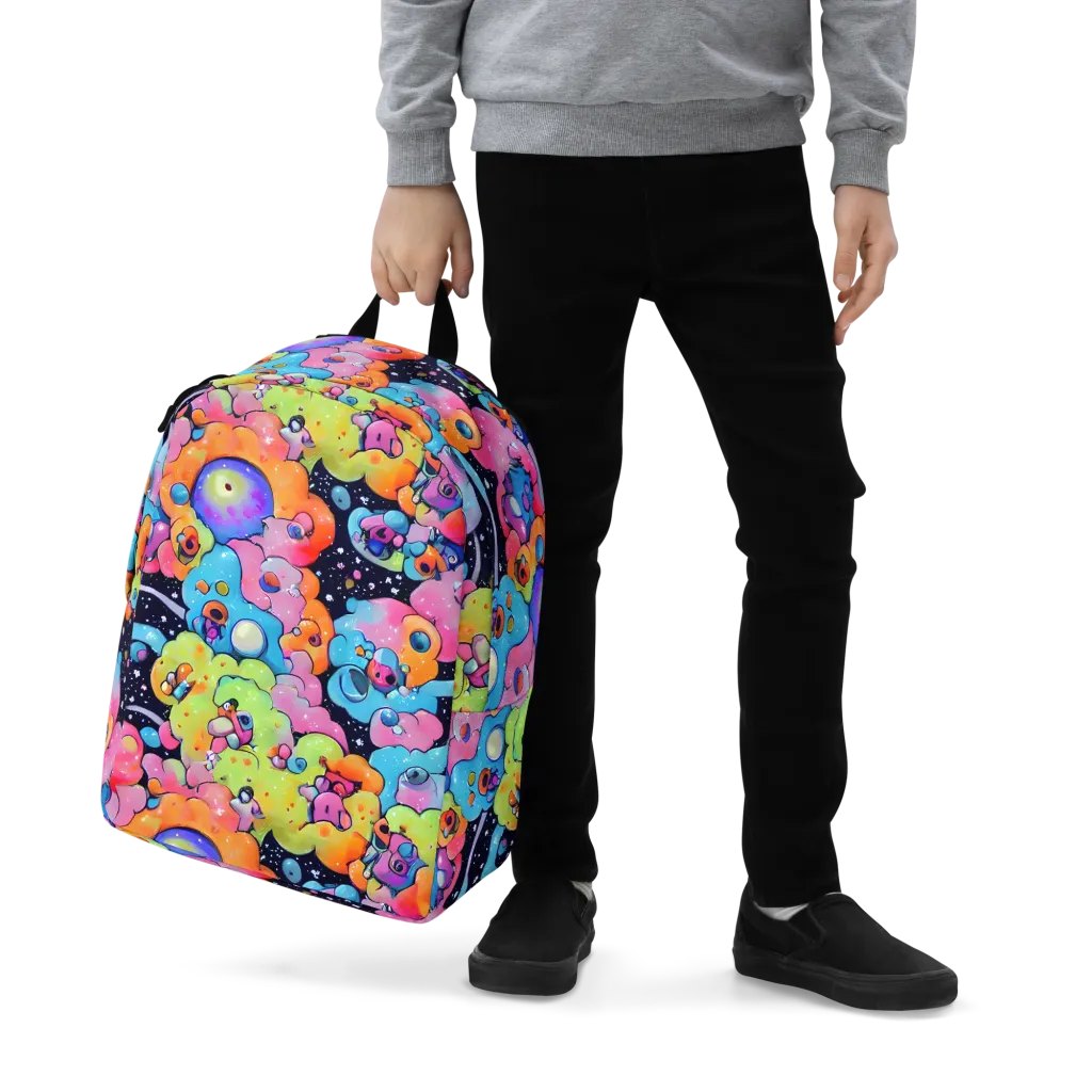 Neon Creature Cosmos on Minimalist Backpack — Zoomed-in