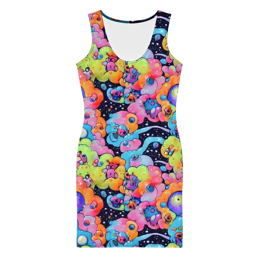 Neon Creature Cosmos on Bodycon Dress — Front