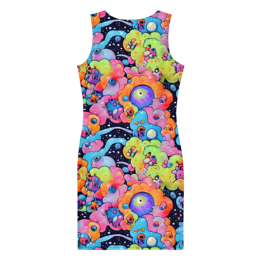 Neon Creature Cosmos on Bodycon Dress — Back