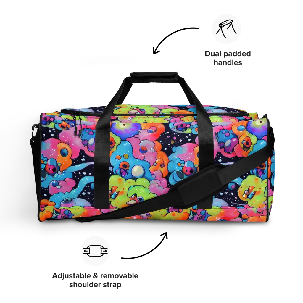 Neon Creature Cosmos on Duffle Bag — Front