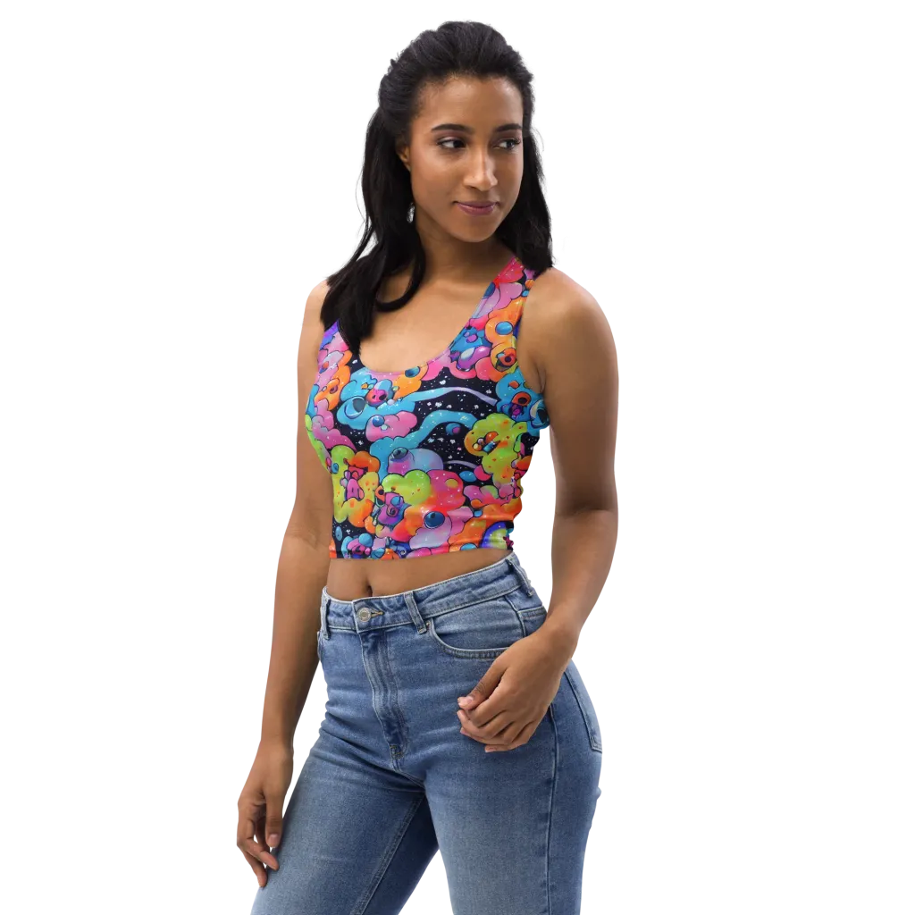 Neon Creature Cosmos on Crop Top — Left Front
