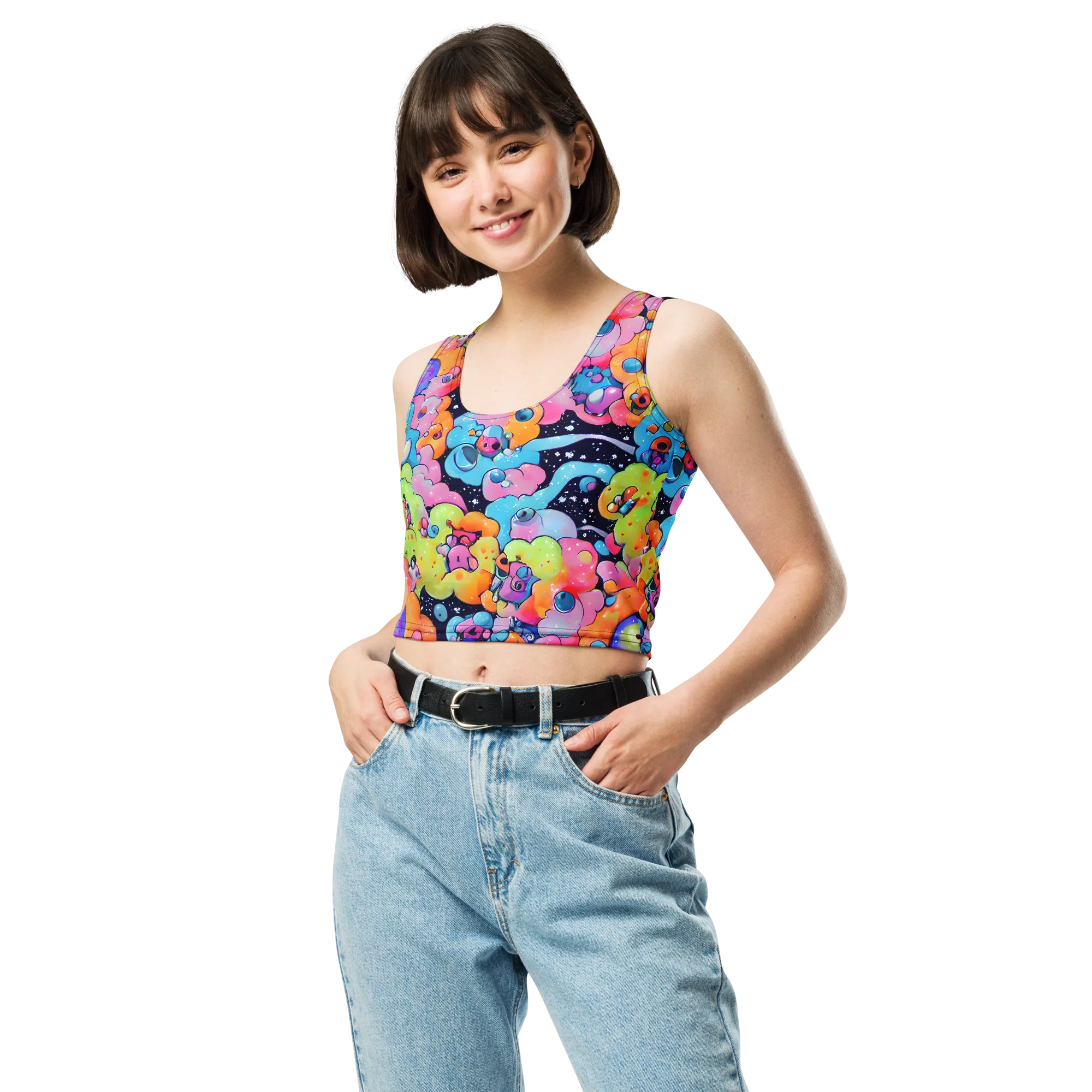 Neon Creature Cosmos on Crop Top — Front
