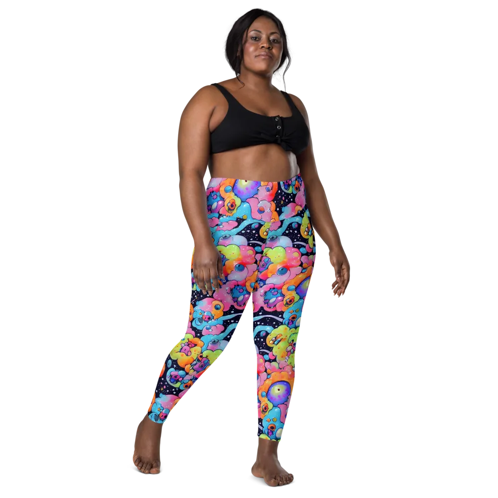 Neon Creature Cosmos on Leggings with Pockets — Front