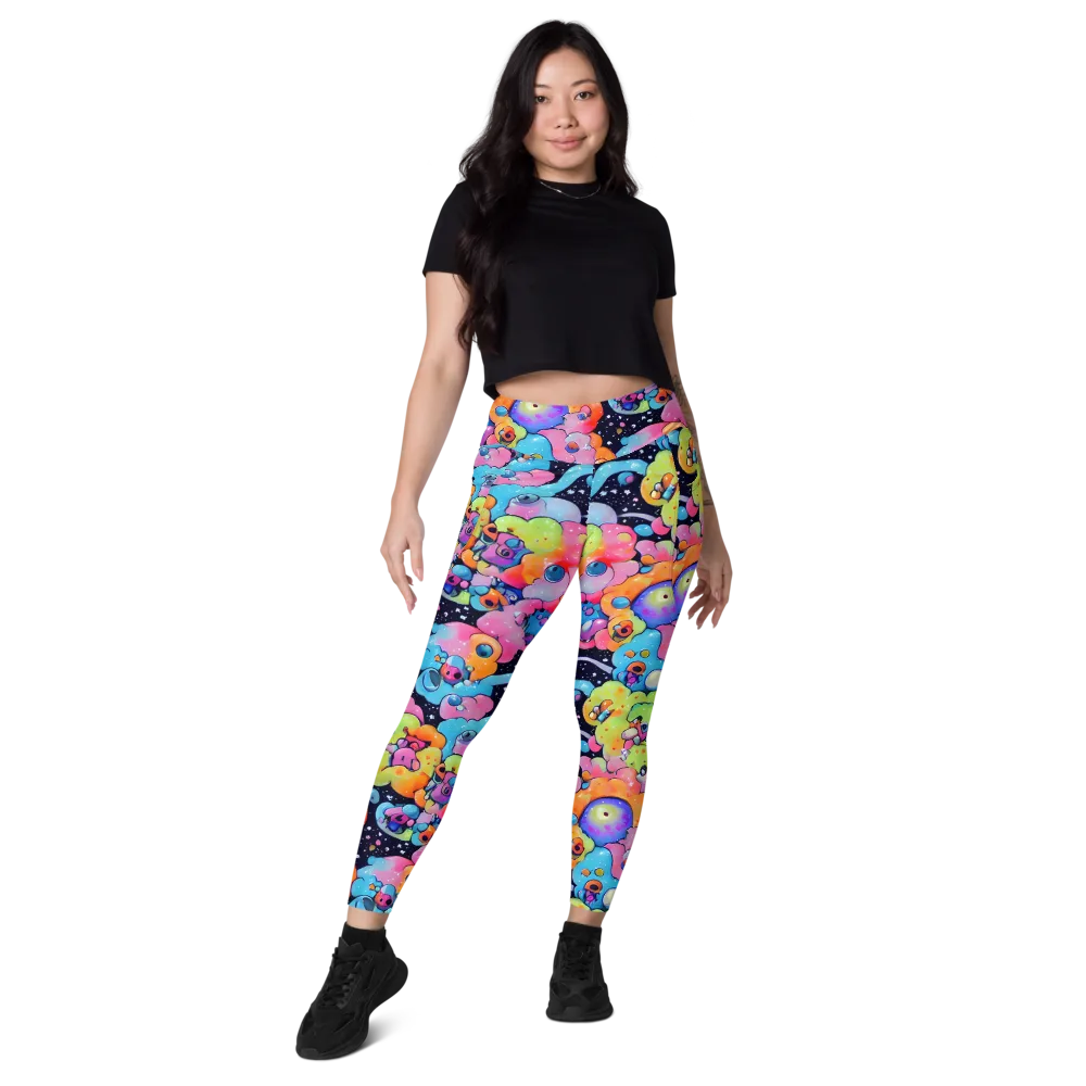 Neon Creature Cosmos on Leggings with Pockets — Front