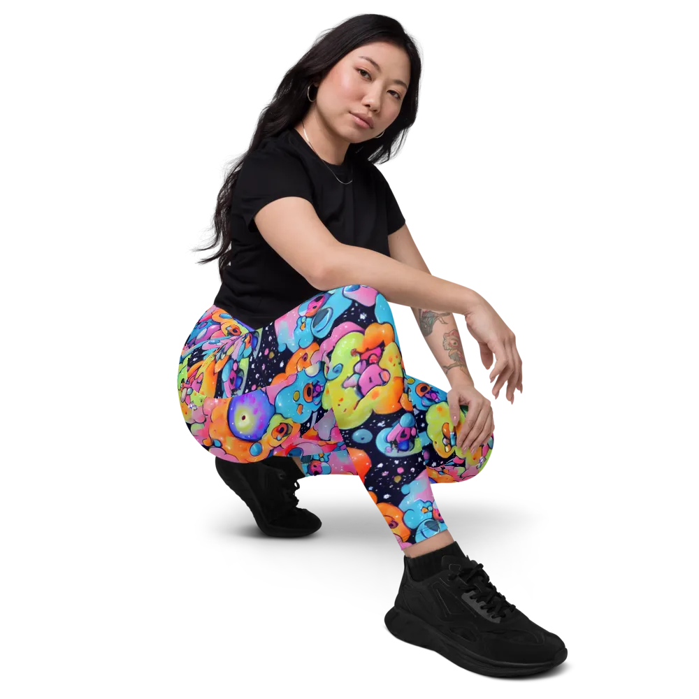 Neon Creature Cosmos on Leggings with Pockets — Right Front