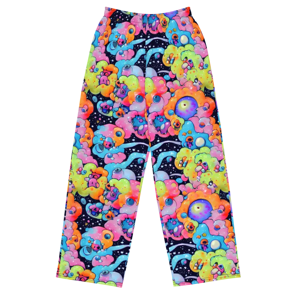 Neon Creature Cosmos on Wide-Leg Pants — Front