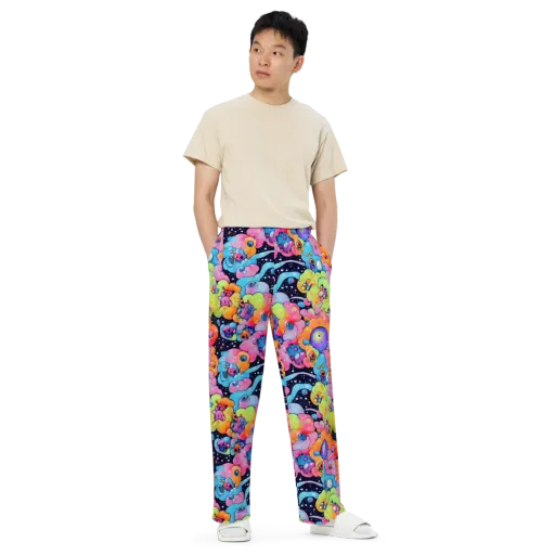 Neon Creature Cosmos on a Wide-Leg Pants