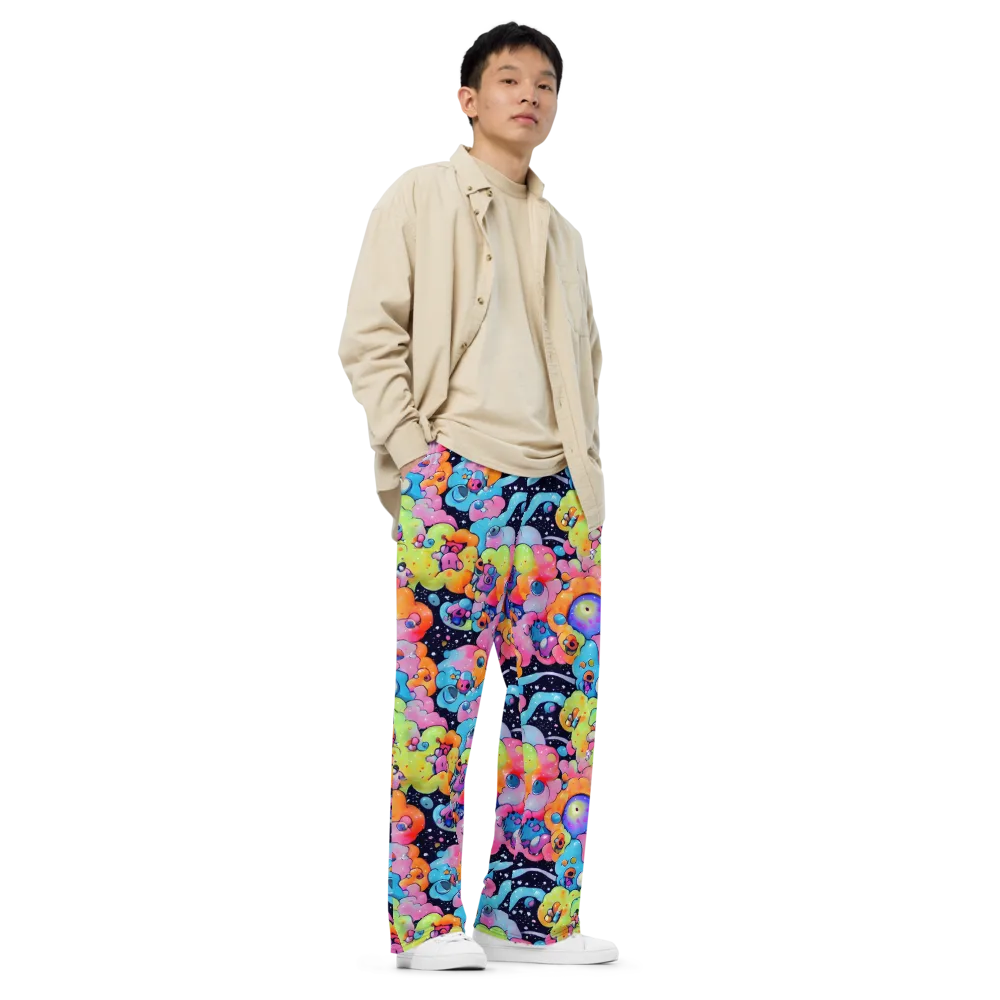 Neon Creature Cosmos on Wide-Leg Pants — Right Front