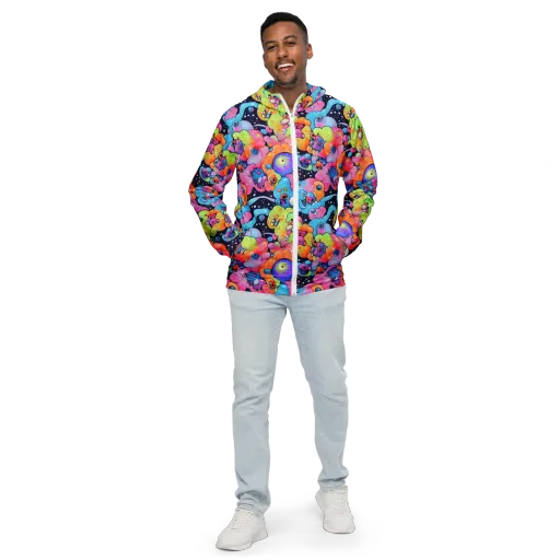 Neon Creature Cosmos on a Men's Windbreaker