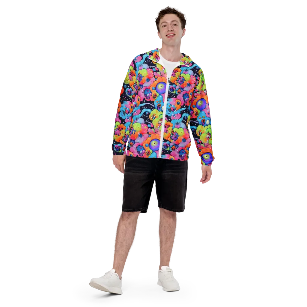 Neon Creature Cosmos on Men's Windbreaker — Front