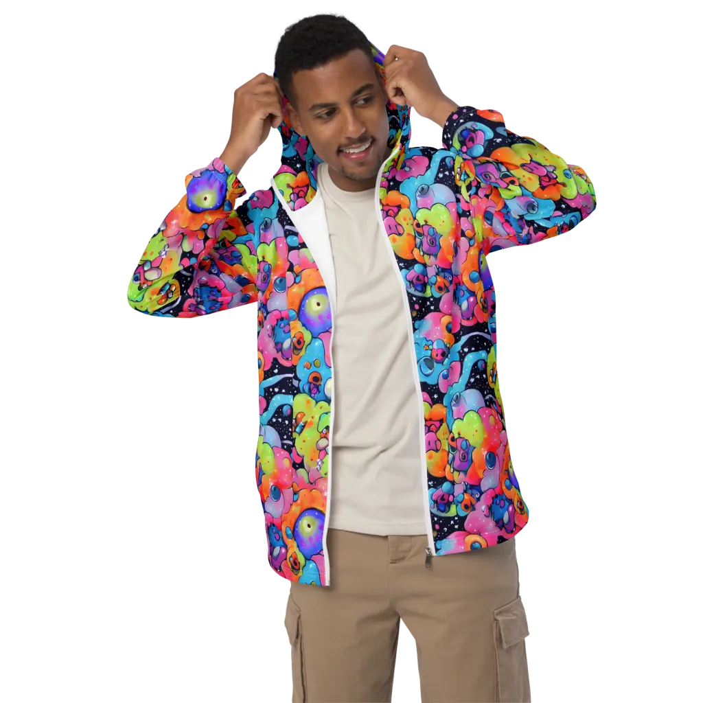 Neon Creature Cosmos on Men's Windbreaker — Front