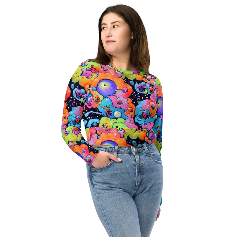 Neon Creature Cosmos on Long Sleeve Crop Top — Front
