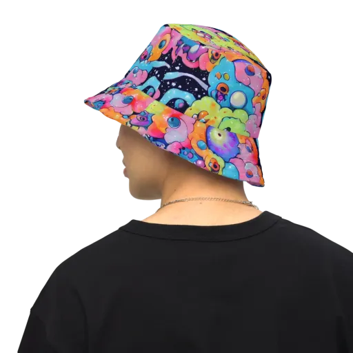 Neon Creature Cosmos on a Reversible Bucket Hat