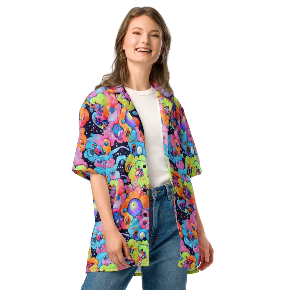 Neon Creature Cosmos on Button Shirt — Front
