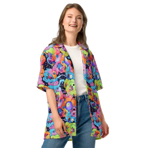 Neon Creature Cosmos on a Button Shirt