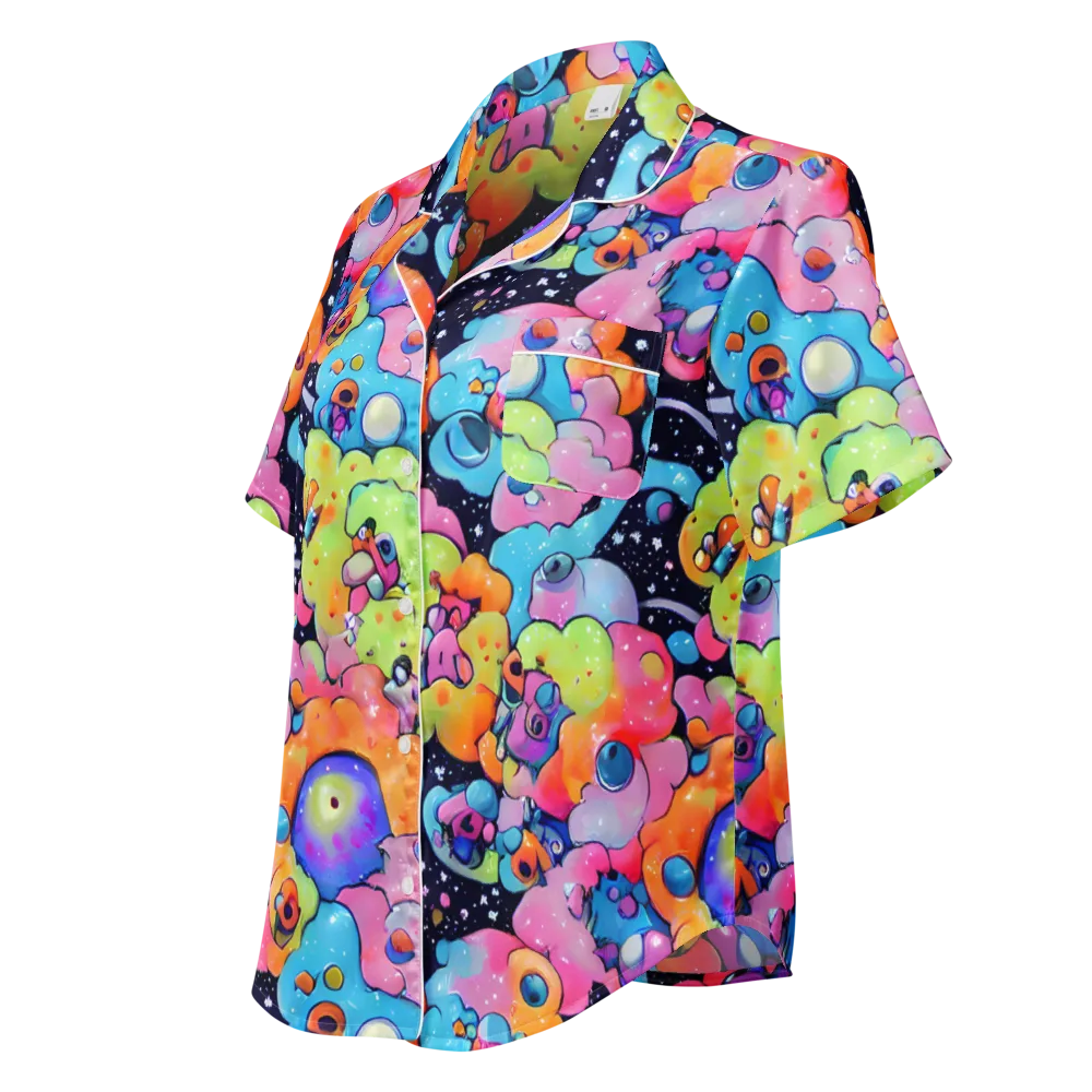 Neon Creature Cosmos on Women's Short Sleeve Pajama Top — Left Front