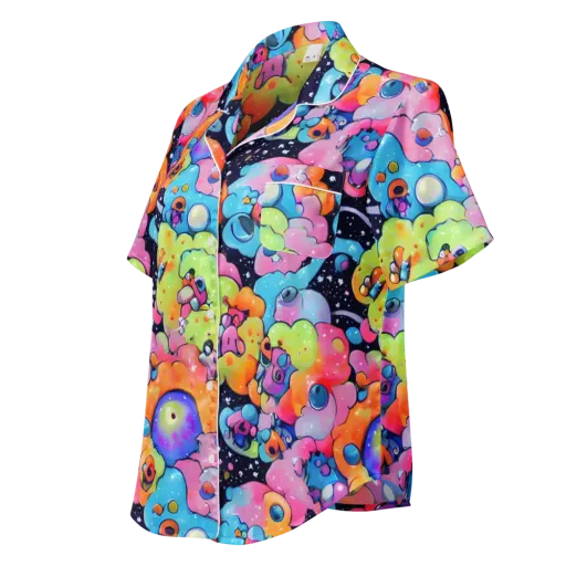 Neon Creature Cosmos on a Women's Short Sleeve Pajama Top