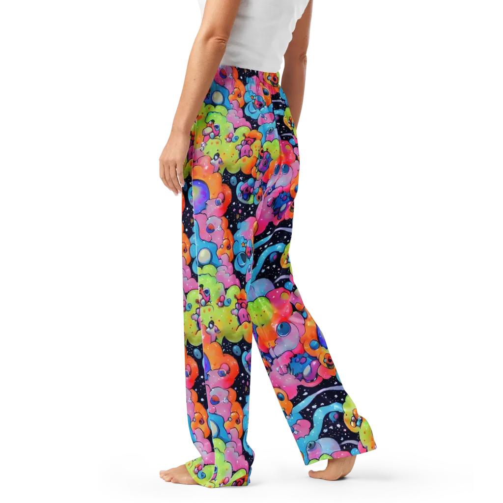 Neon Creature Cosmos on Women's Pajama Pants — Left