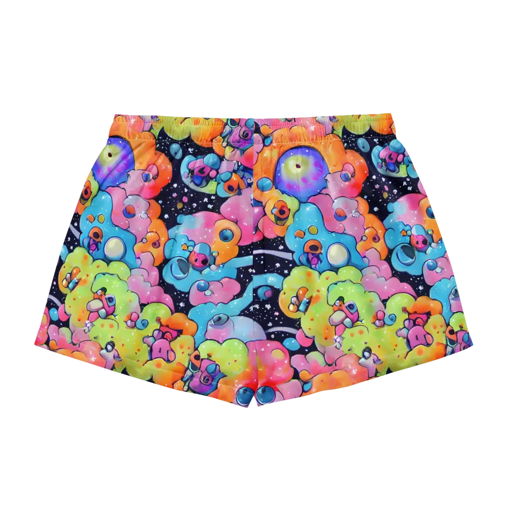 Neon Creature Cosmos on Women's Pajama Shorts — Back