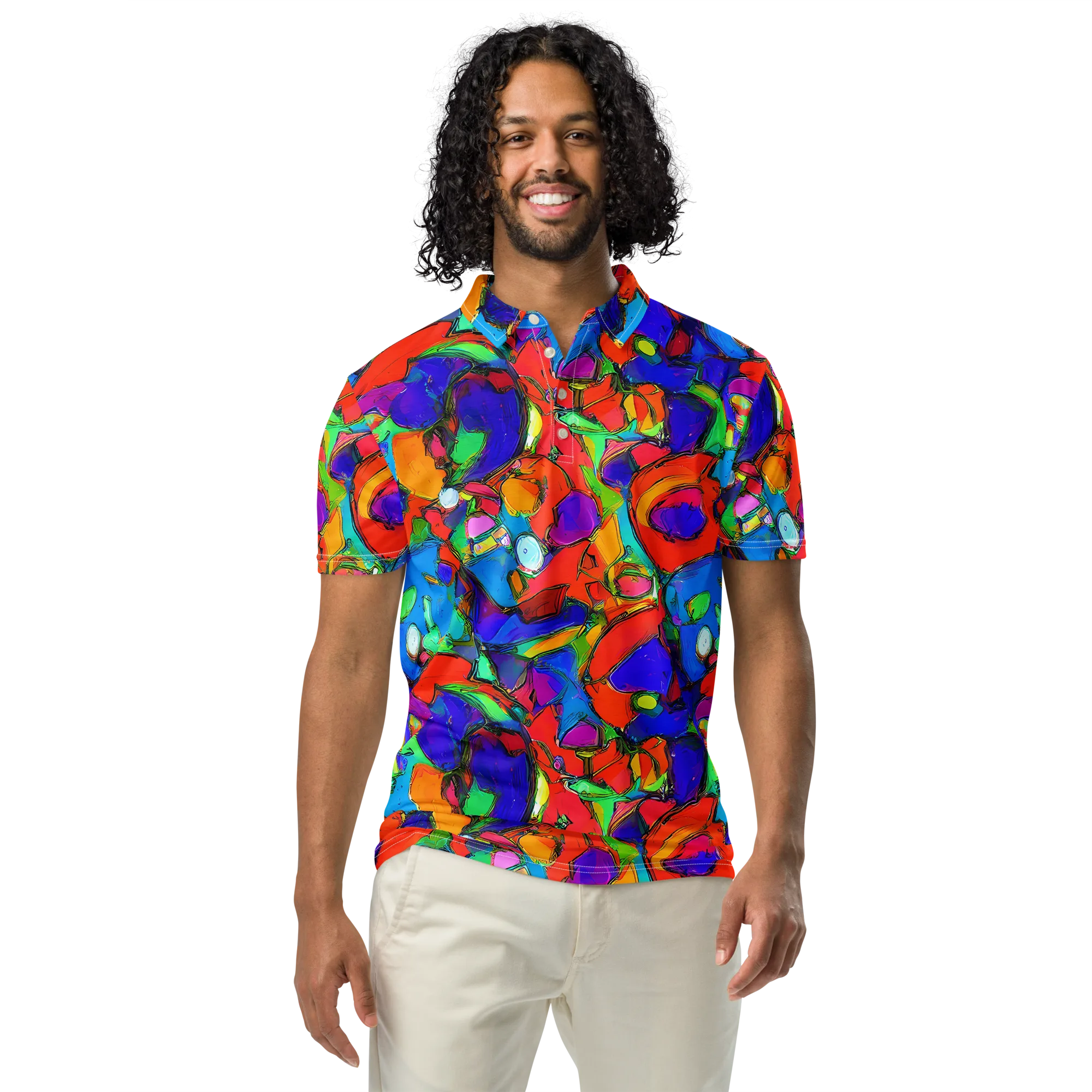 Kaleidoscope Clash on Men's Slim Fit Polo Shirt — Front