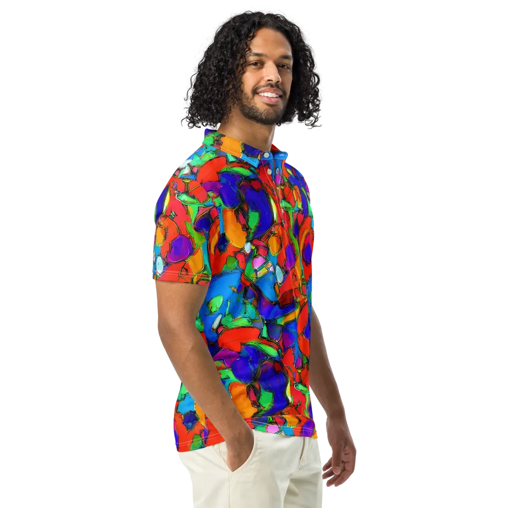 Kaleidoscope Clash on Men's Slim Fit Polo Shirt — Right Front