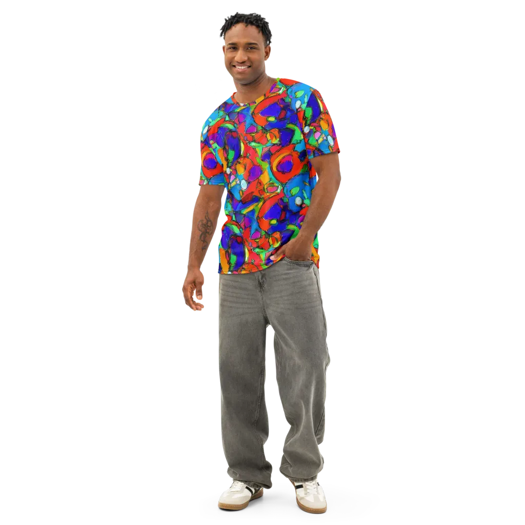 Kaleidoscope Clash on Men's Cotton Crew Neck T-Shirt — Front