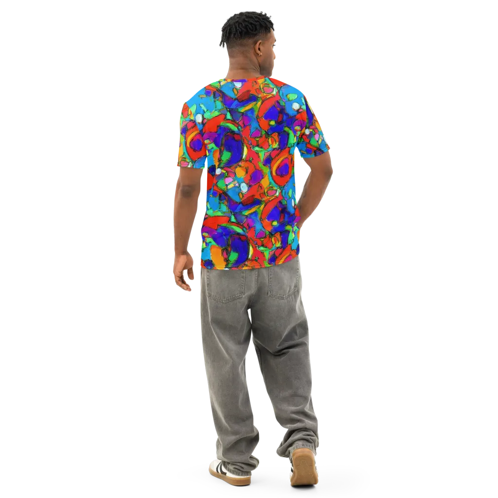 Kaleidoscope Clash on Men's Cotton Crew Neck T-Shirt — Back