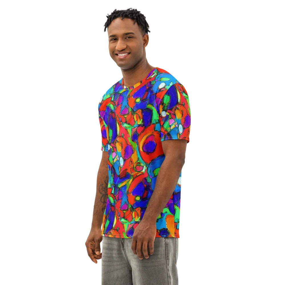 Kaleidoscope Clash on Men's Cotton Crew Neck T-Shirt — Left Front