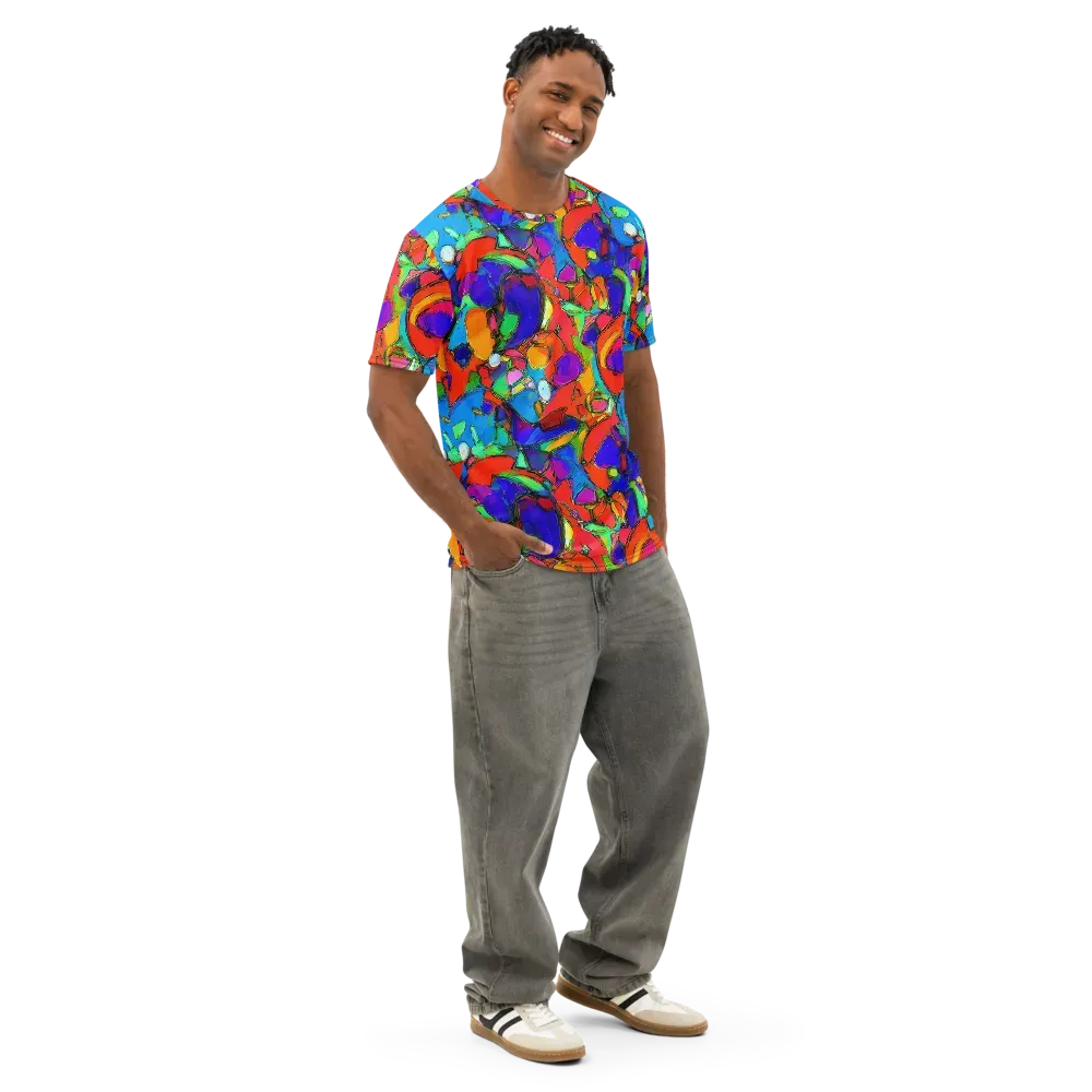 Kaleidoscope Clash on Men's Cotton Crew Neck T-Shirt — Right Front