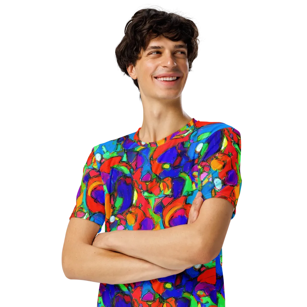 Kaleidoscope Clash on Men's Crew Neck T-Shirt — Left Front