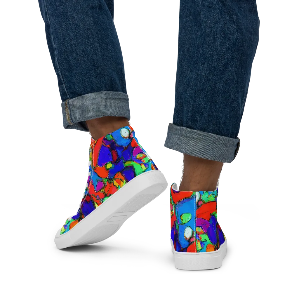 Kaleidoscope Clash on Men's High Top Canvas Shoes — Back
