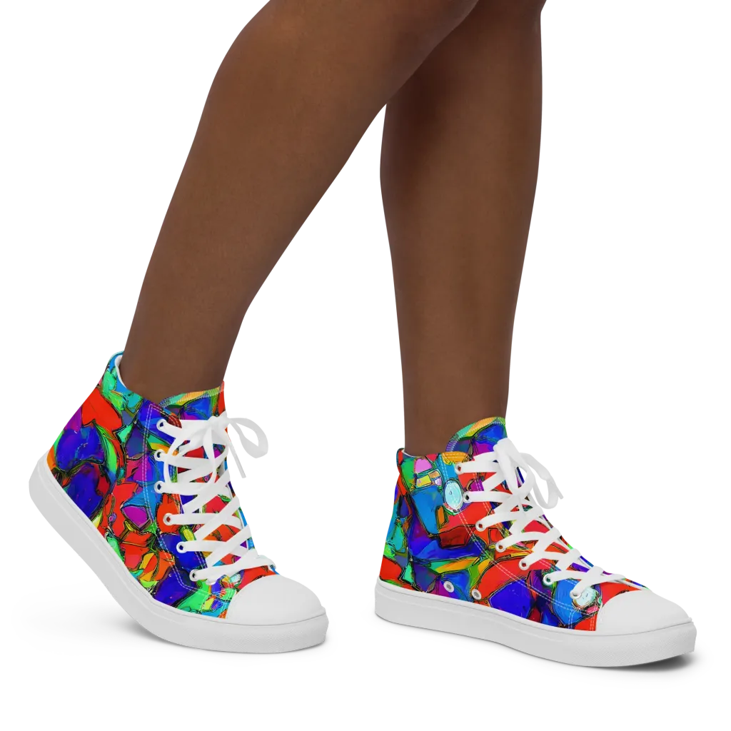 Kaleidoscope Clash on Women's High Top Canvas Shoes — Right