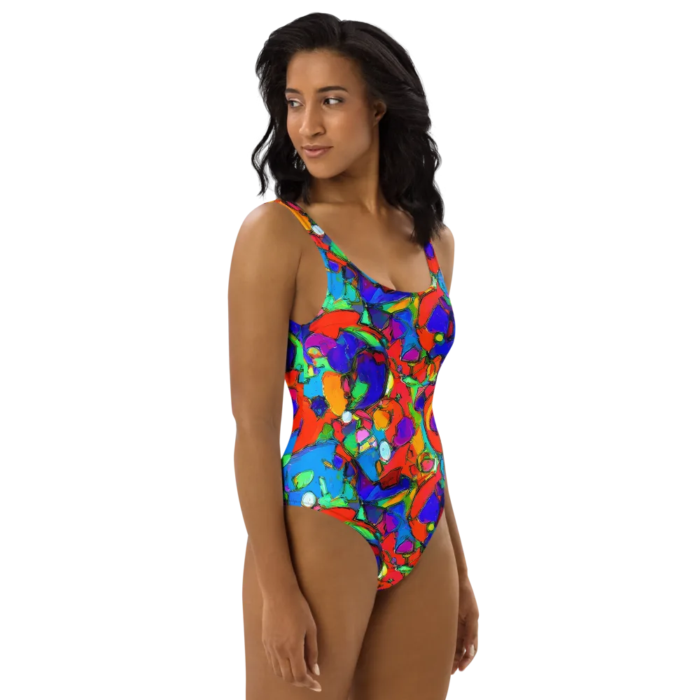 Kaleidoscope Clash on One-Piece Swimsuit — Right