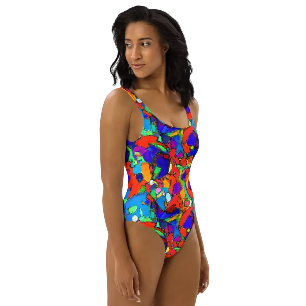 Kaleidoscope Clash on One-Piece Swimsuit — Right