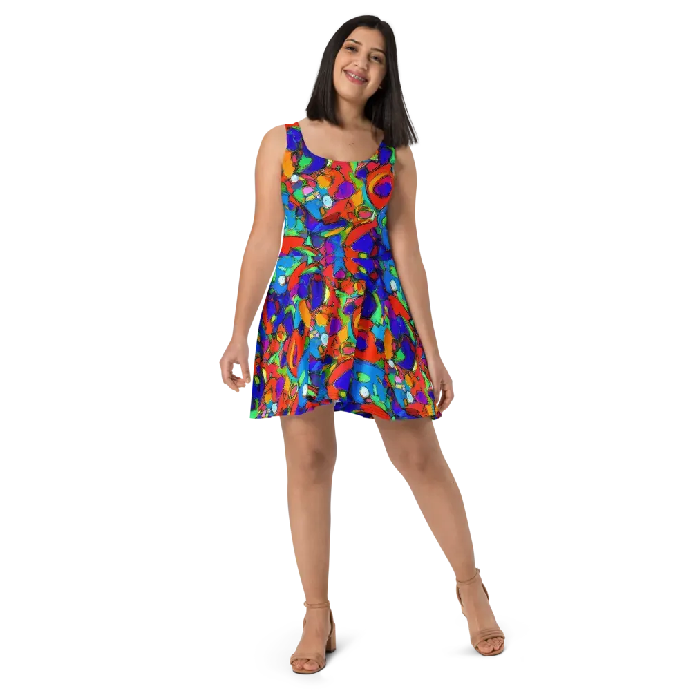 Kaleidoscope Clash on Skater Dress — Front