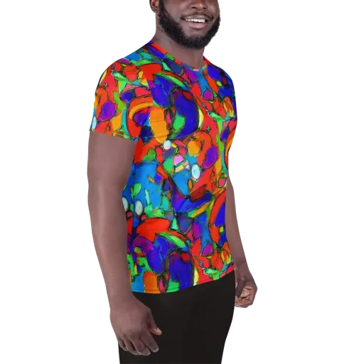 Kaleidoscope Clash on a Men's Athletic T-Shirt