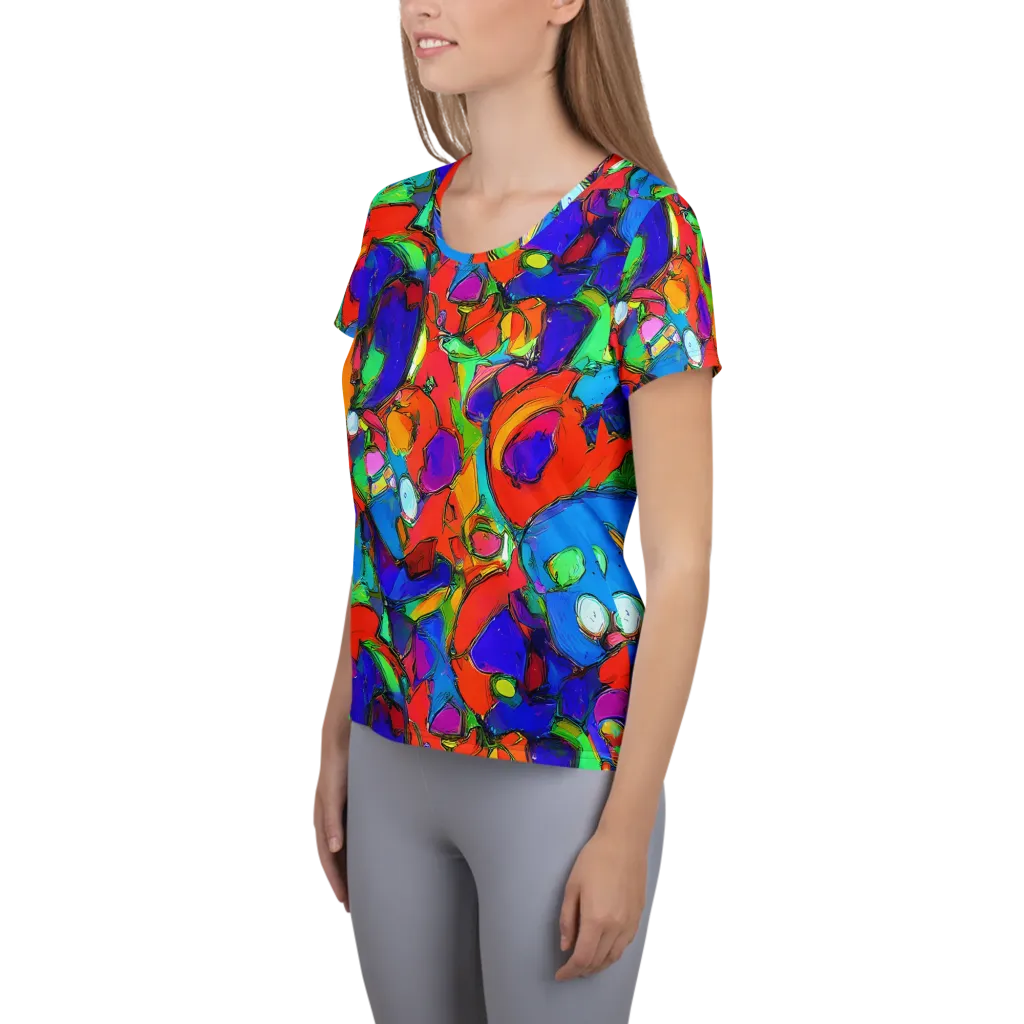 Kaleidoscope Clash on Women's Athletic T-Shirt — Left