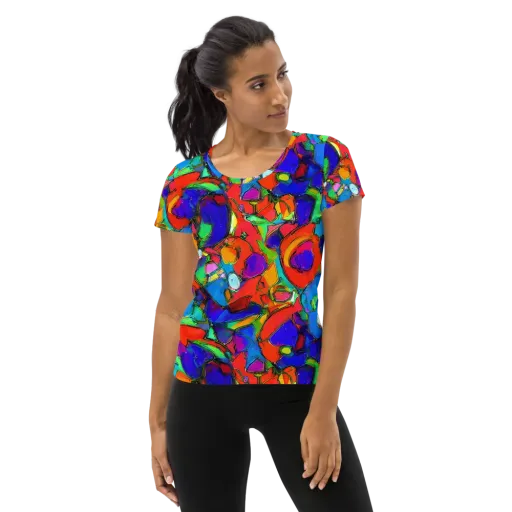 Kaleidoscope Clash on a Women's Athletic T-Shirt
