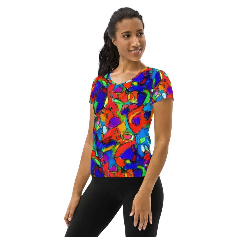 Kaleidoscope Clash on Women's Athletic T-Shirt — Left
