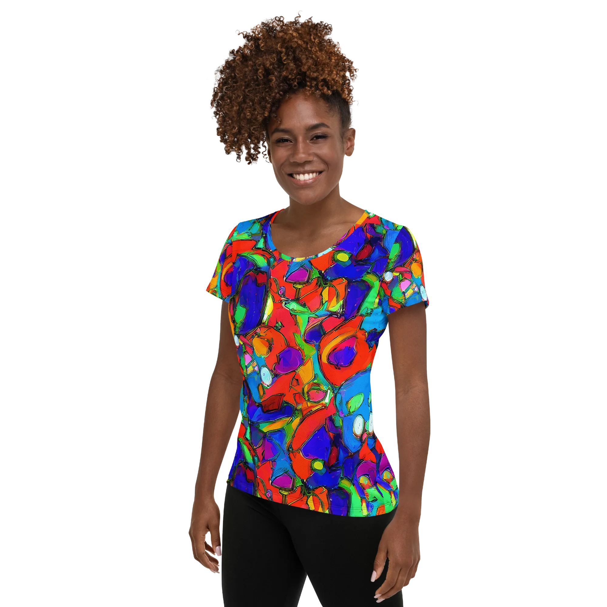 Kaleidoscope Clash on Women's Athletic T-Shirt — Left