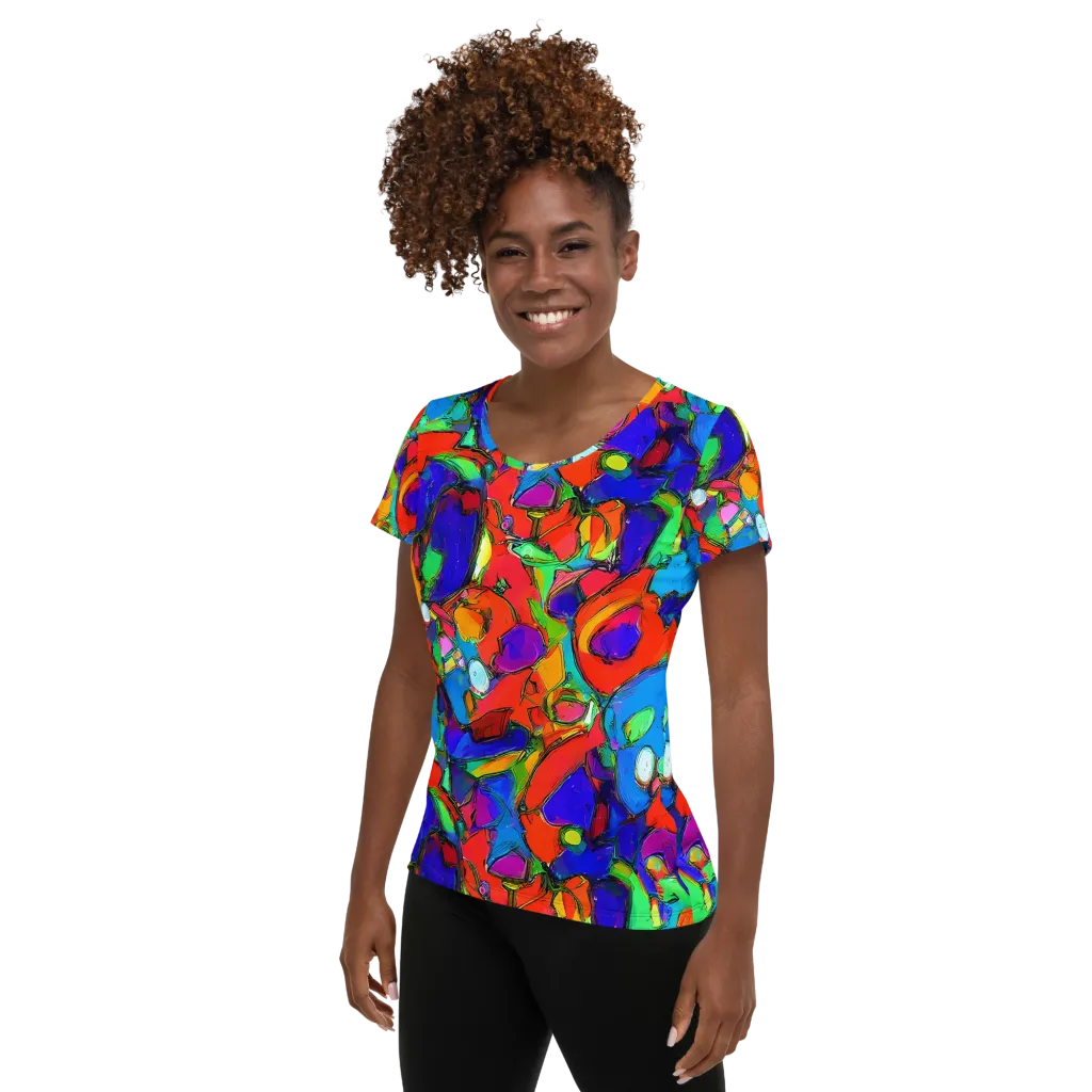 Kaleidoscope Clash on Women's Athletic T-Shirt — Left