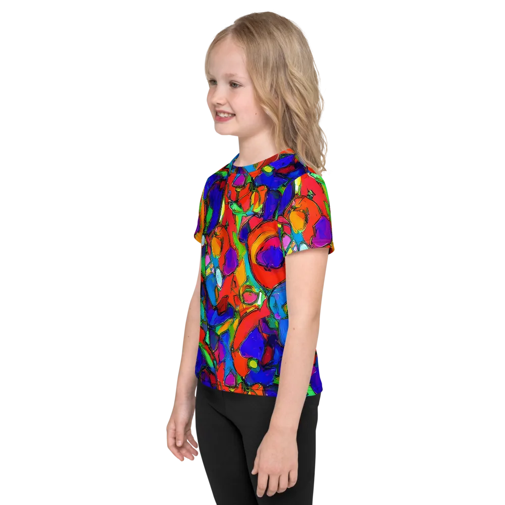 Kaleidoscope Clash on Kids Crew Neck T-Shirt — Left