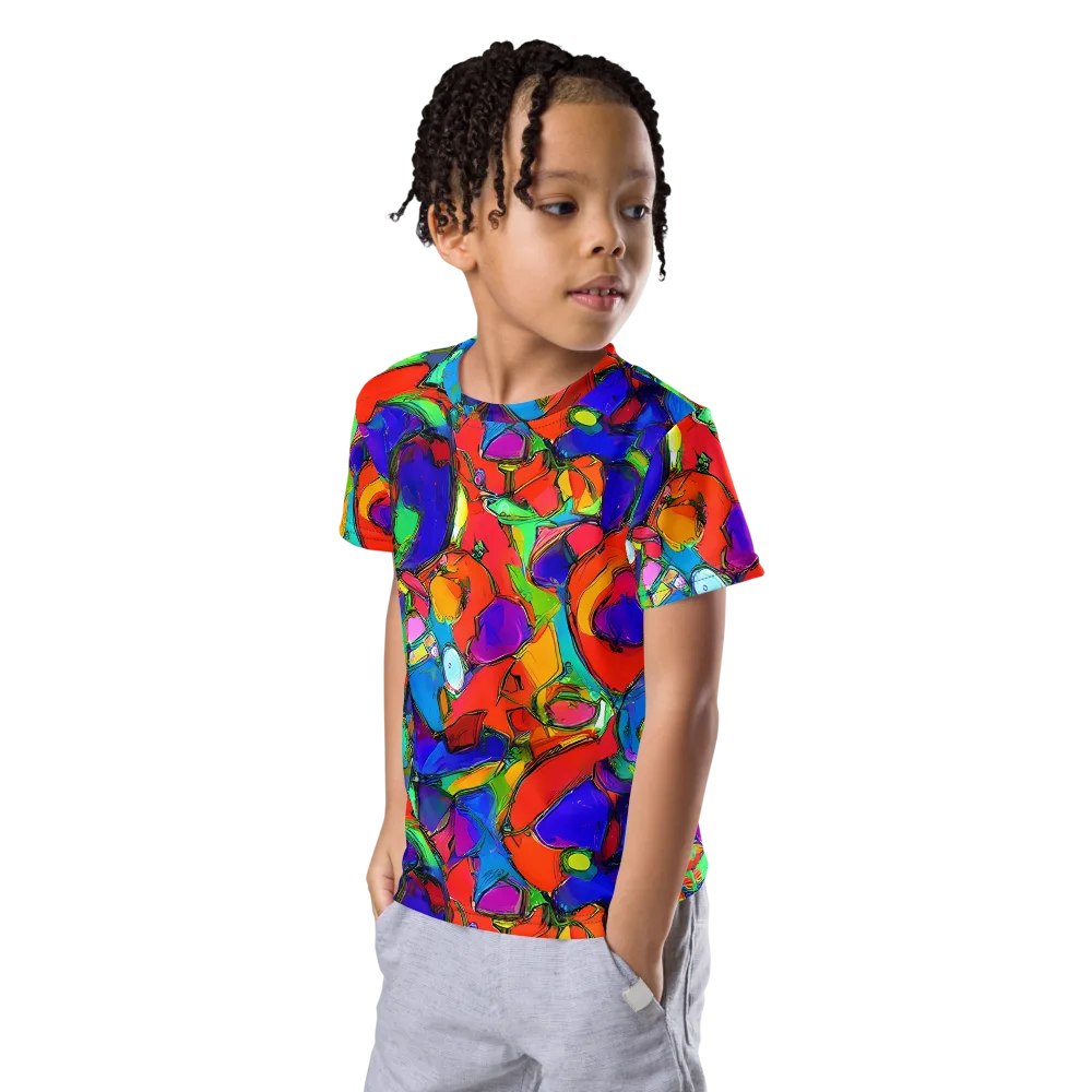 Kaleidoscope Clash on Kids Crew Neck T-Shirt — Left Front