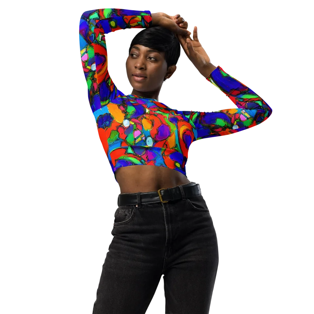 Kaleidoscope Clash on Long Sleeve Crop Top — Front